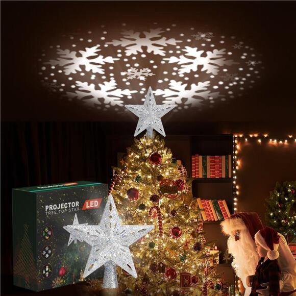 Christmas Tree Topper Lighted with 6 Projected Patterns,...